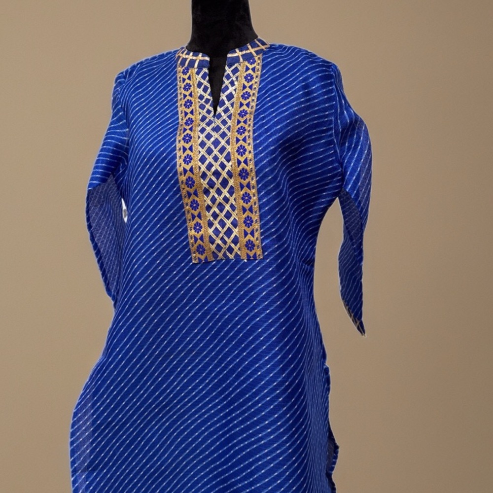 Royal Blue cotton Doriya Kurti with Golden zari Work | Indian Ethnic Tunic |